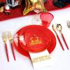 imagenervure 175pcs Red and Gold Disposable PlatesampampGold Plastic Silverware with Red Handle for Merry ChristmasampampParty includes 25Dinner Plates 25Dessert Plates 25Knives 25Forks 25Spoons 25Napkins