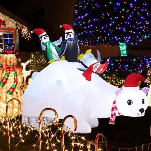 imageNervure 6 FT Christmas Inflatable Polar Bear  Outdoor Christmas Decorations with Penguins Build in LED Lights Blow up Perfect for Christmas Yard Garden Lawn Decorations