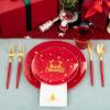imageNervure 175PCS Christmas Plastic Plates  Green and Gold Disposable Plates ampamp Gold Plastic Silverware with Green Handle include 50 Plates 25Knives 25Forks 25Spoons 25Napkins for Christmas PartyRed