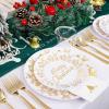 imageNervure 175PCS Christmas Plastic Plates  White and Gold Disposable Plates Sets Include 25Dinner Plate 25Dessert Plate 25Forks 25Knives 25Spoons 25Cups 25 Napkins Perfect for Christmas PartyTraditional Merry Christams