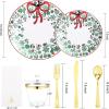 imageNervure 175PCS Christmas Plastic Plates  White and Gold Disposable Plates Sets Include 25Dinner Plate 25Dessert Plate 25Forks 25Knives 25Spoons 25Cups 25 Napkins Perfect for Christmas PartyCasual Christmas Knot