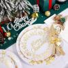 imageNervure 175PCS Christmas Plastic Plates  White and Gold Disposable Plates Sets Include 25Dinner Plate 25Dessert Plate 25Forks 25Knives 25Spoons 25Cups 25 Napkins Perfect for Christmas PartyTraditional Merry Christams