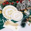 imageNervure 175PCS Christmas Plastic Plates  White and Gold Disposable Plates Sets Include 25Dinner Plate 25Dessert Plate 25Forks 25Knives 25Spoons 25Cups 25 Napkins Perfect for Christmas PartyTraditional Merry Christams