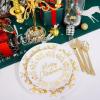 imageNervure 175PCS Christmas Plastic Plates  White and Gold Disposable Plates Sets Include 25Dinner Plate 25Dessert Plate 25Forks 25Knives 25Spoons 25Cups 25 Napkins Perfect for Christmas PartyTraditional Merry Christams