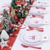 imageNervure 175PCS Christmas Plastic Plates  White and Silver Disposable Plates ampamp Silver Plastic Silverware with White Handle include 50 Plates 25Knives 25Forks 25Spoons 25Napkins for Christmas PartyWhite