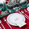 imageNervure 175PCS Christmas Plastic Plates  White and Silver Disposable Plates ampamp Silver Plastic Silverware with White Handle include 50 Plates 25Knives 25Forks 25Spoons 25Napkins for Christmas PartySilver