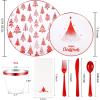imageNervure 175PCS Christmas Plastic Plates  Withe and Red Disposable Plates  Xmas Tree Plates Include 25Dinner Plate 25Dessert Plate 75Silverware 25Cups 25 Napkins for Christmas PartyRed