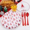 imageNervure 175PCS Christmas Plastic Plates  Withe and Red Disposable Plates  Xmas Tree Plates Include 25Dinner Plate 25Dessert Plate 75Silverware 25Cups 25 Napkins for Christmas PartyRed