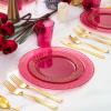 imageNervure 150PCS Clear Red Plastic Plates with Gold Rim  Red Party Plate  Disposable Gold Plate Include 50Plates 25Knives 25Forks 25Spoons 25Cups for Wedding ampamp Party ampamp Christmas