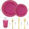 imageNervure 150PCS Clear Red Plastic Plates with Gold Rim  Red Party Plate  Disposable Gold Plate Include 50Plates 25Knives 25Forks 25Spoons 25Cups for Wedding ampamp Party ampamp Christmas