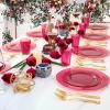 imageNervure 150PCS Clear Red Plastic Plates with Gold Rim  Red Party Plate  Disposable Gold Plate Include 50Plates 25Knives 25Forks 25Spoons 25Cups for Wedding ampamp Party ampamp Christmas