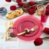 imageNervure 150PCS Clear Red Plastic Plates with Gold Rim  Red Party Plate  Disposable Gold Plate Include 50Plates 25Knives 25Forks 25Spoons 25Cups for Wedding ampamp Party ampamp Christmas