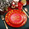 imageNervure 150PCS Christmas Plastic Plates  Disposable Christmas Red Plates  Christmas Plastic Dinnerware includes 25Dinner Plates 25Dessert Plates 25Knives 25Forks 25Spoons 25Cups for Christmas