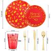 imageNervure 150PCS Christmas Plastic Plates  Disposable Christmas Red Plates  Christmas Plastic Dinnerware includes 25Dinner Plates 25Dessert Plates 25Knives 25Forks 25Spoons 25Cups for Christmas