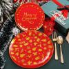 imageNervure 150PCS Christmas Plastic Plates  Disposable Christmas Red Plates  Christmas Plastic Dinnerware includes 25Dinner Plates 25Dessert Plates 25Knives 25Forks 25Spoons 25Cups for Christmas