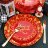 imageNervure 150PCS Christmas Plastic Plates  Disposable Christmas Red Plates  Christmas Plastic Dinnerware includes 25Dinner Plates 25Dessert Plates 25Knives 25Forks 25Spoons 25Cups for Christmas