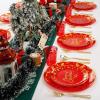 imageNervure 150PCS Christmas Plastic Plates  Disposable Christmas Red Plates  Christmas Plastic Dinnerware includes 25Dinner Plates 25Dessert Plates 25Knives 25Forks 25Spoons 25Cups for Christmas