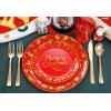 imageNervure 150PCS Christmas Plastic Plates  Disposable Christmas Red Plates  Christmas Plastic Dinnerware includes 25Dinner Plates 25Dessert Plates 25Knives 25Forks 25Spoons 25Cups for Christmas