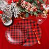 imageNervure 150PCS Red and Black Plastic Plates  Disposable Buffalo Plaid Plastic Plates  Plaid Christmas Plates Include 50Plates 25Knives 25Forks 25Spoon 25Cup for Party ampamp Wedding