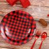 imageNervure 150PCS Red and Black Plastic Plates  Disposable Buffalo Plaid Plastic Plates  Plaid Christmas Plates Include 50Plates 25Knives 25Forks 25Spoon 25Cup for Party ampamp Wedding