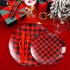 imageNervure 150PCS Red and Black Plastic Plates  Disposable Buffalo Plaid Plastic Plates  Plaid Christmas Plates Include 50Plates 25Knives 25Forks 25Spoon 25Cup for Party ampamp Wedding