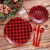 imageNervure 150PCS Red and Black Plastic Plates  Disposable Buffalo Plaid Plastic Plates  Plaid Christmas Plates Include 50Plates 25Knives 25Forks 25Spoon 25Cup for Party ampamp Wedding