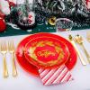 imageNervure 175PCS Christmas Plastic Plates  Christmas Red and Gold Disposable Plates Include 25Dinner Plates 25Dessert Plates 75Silverware 25Cups 25 Napkins for Christmas Party