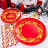 imageNervure 175PCS Christmas Plastic Plates  Christmas Red and Gold Disposable Plates Include 25Dinner Plates 25Dessert Plates 75Silverware 25Cups 25 Napkins for Christmas Party
