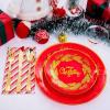 imageNervure 175PCS Christmas Plastic Plates  Christmas Red and Gold Disposable Plates Include 25Dinner Plates 25Dessert Plates 75Silverware 25Cups 25 Napkins for Christmas Party