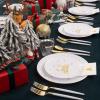 imageNervure 175PCS Christmas Plastic Plates  White and Gold Disposable Plates ampamp Gold Plastic Silverware with White Handle include 50 Plates 25Knives 25Forks 25Spoons 25Napkins for Christmas PartyGold