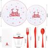 imageNervure 175PCS Christmas Plastic Plates  White and Gold Disposable Plates ampamp Gold Plastic Silverware with White Handle include 50 Plates 25Knives 25Forks 25Spoons 25Napkins for Christmas PartyWhite