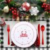 imageNervure 175PCS Christmas Plastic Plates  White and Gold Disposable Plates ampamp Gold Plastic Silverware with White Handle include 50 Plates 25Knives 25Forks 25Spoons 25Napkins for Christmas PartyWhite