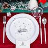 imageNervure 175PCS Christmas Plastic Plates  White and Gold Disposable Plates ampamp Gold Plastic Silverware with White Handle include 50 Plates 25Knives 25Forks 25Spoons 25Napkins for Christmas PartySilver