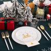 imageNervure 175PCS Christmas Plastic Plates  White and Gold Disposable Plates ampamp Gold Plastic Silverware with White Handle include 50 Plates 25Knives 25Forks 25Spoons 25Napkins for Christmas PartyGold
