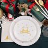 imageNervure 175PCS Christmas Plastic Plates  White and Gold Disposable Plates ampamp Gold Plastic Silverware with White Handle include 50 Plates 25Knives 25Forks 25Spoons 25Napkins for Christmas PartyGold