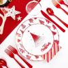 imageNervure 175PCS Christmas Plastic Plates  Withe and Red Disposable Plates  Christmas Tree Plates Include 25Dinner Plates 25Dessert Plates 75Silverware 25Cups 25 Napkins for Christmas Party