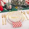 imageNervure 175PCS Christmas Plates  White and Gold Disposable Plates Include 25Dinner Plates 25Dessert Plates 25Forks 25Knives 25Spoons 25Cups 25 Napkins Perfect for Christmas