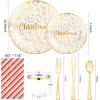 imageNervure 175PCS Christmas Plates  White and Gold Disposable Plates Include 25Dinner Plates 25Dessert Plates 25Forks 25Knives 25Spoons 25Cups 25 Napkins Perfect for Christmas