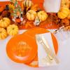 imageNervure 175PCS Thanksgiving Plastic Plates ampamp Pre Rolled Napkins Gold Plastic Cutlery Include 25Dinner Plate 25Dessert Plate 25Cups 25Knives 25Forks 25Spoons 25Napkins for ThanksgivingOrange