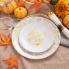 imageNervure 175PCS Thanksgiving Plastic Plates ampamp Pre Rolled Napkins Gold Plastic Cutlery Include 25Dinner Plate 25Dessert Plate 25Cups 25Knives 25Forks 25Spoons 25Napkins for ThanksgivingGold