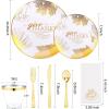 imageNervure 175PCS Thanksgiving Plastic Plates ampamp Pre Rolled Napkins Gold Plastic Cutlery Include 25Dinner Plate 25Dessert Plate 25Cups 25Knives 25Forks 25Spoons 25Napkins for ThanksgivingWhite Gold