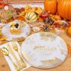 imageNervure 175PCS Thanksgiving Plastic Plates ampamp Pre Rolled Napkins Gold Plastic Cutlery Include 25Dinner Plate 25Dessert Plate 25Cups 25Knives 25Forks 25Spoons 25Napkins for ThanksgivingWhite Gold