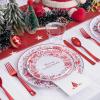 imageNervure 175Pcs Christmas Plates Disposable  Christmas Plastic Plates  Red Christmas Dinnerware Set for 25 Guests Include 50 Red Plates 75 Silverware 25Cups 25Napkins for Xmas Party