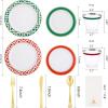 imageNervure 210PCS Plastic Dinnerware  30 Dinner Plates 30 Dessert Plates 30 Cups 30 Utensils Knives Forks Spoons 30 Christmas Napkins for Christmas