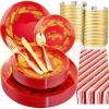 imageNervure 175PCS Christmas Plastic Plates  Christmas Red and Gold Disposable Plates Include 25Dinner Plates 25Dessert Plates 75Silverware 25Cups 25 Napkins for Christmas Party