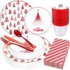 imageNervure 175PCS Christmas Plastic Plates  Withe and Red Disposable Plates  Christmas Tree Plates Include 25Dinner Plates 25Dessert Plates 75Silverware 25Cups 25 Napkins for Christmas Party