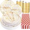 imageNervure 175PCS Christmas Plates  White and Gold Disposable Plates Include 25Dinner Plates 25Dessert Plates 25Forks 25Knives 25Spoons 25Cups 25 Napkins Perfect for Christmas