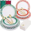 imageNervure 210PCS Plastic Dinnerware  30 Dinner Plates 30 Dessert Plates 30 Cups 30 Utensils Knives Forks Spoons 30 Christmas Napkins for Christmas