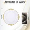 imageNervure 100PCS Green and Gold Plastic Plates  1025inch Green Disposable Plates  Heavyweight Dinner Plate for Wedding ampamp Party ampamp ChristmasClear