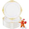 imageNervure 100PCS Green and Gold Plastic Plates  1025inch Green Disposable Plates  Heavyweight Dinner Plate for Wedding ampamp Party ampamp ChristmasGold